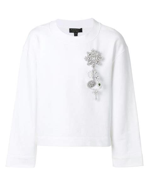 burberry women white sweatshirt with crystal brooch|burberry sweatshirt saks.